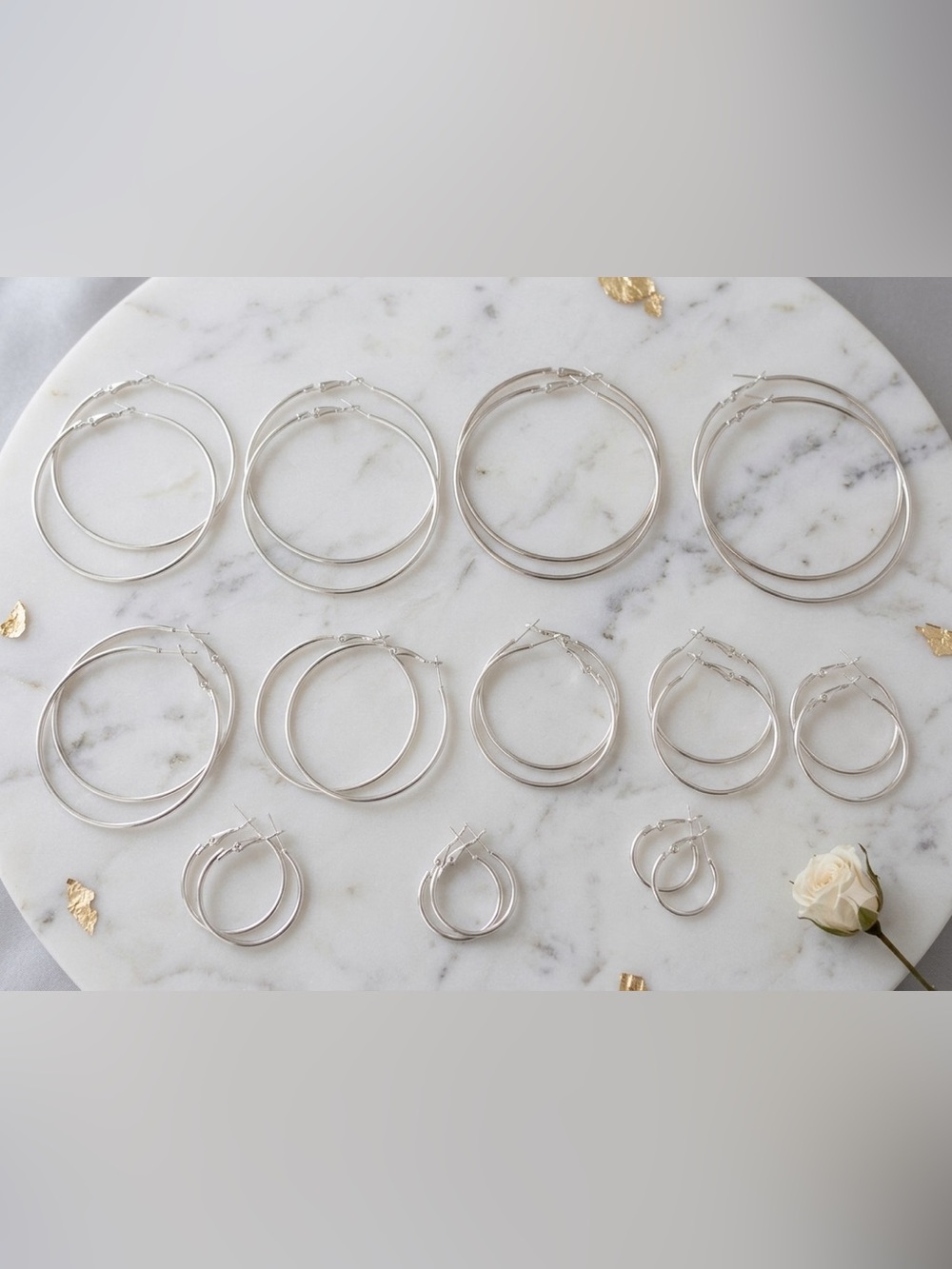 NWOT 12 Pairs Silver Tone Hoop Earrings Set - Assorted Sizes